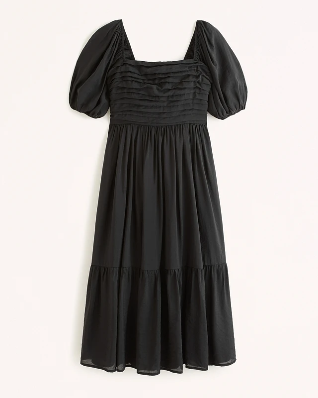 a line midi dress cotton Green Scoop Neck A-Line Midi Dress