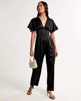 Angel Sleeve Satin Jumpsuit