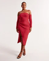 Long-Sleeve Off-the-Shoulder Crepe Midi Dress