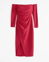 Long-Sleeve Off-the-Shoulder Crepe Midi Dress