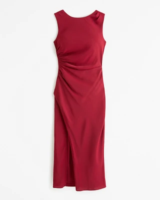 Draped High-Neck Shell Midi Dress