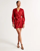 Long-Sleeve Draped Mini Dress