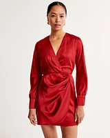 Long-Sleeve Draped Mini Dress