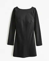 Satin Long-Sleeve Open-Back Mini Dress