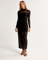 Long-Sleeve Mesh Maxi Dress