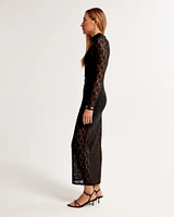 Long-Sleeve Mesh Maxi Dress