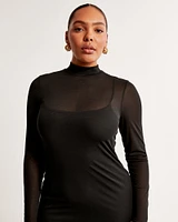 Long-Sleeve Mesh Maxi Dress