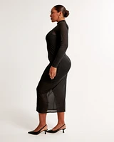 Long-Sleeve Mesh Maxi Dress