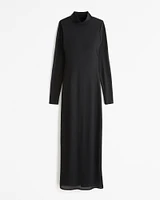 Long-Sleeve Mesh Maxi Dress