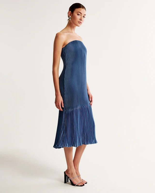 knee length dresses for ladies STRAPLESS PLEATED MIDI DRESS IN SOFT PINK | CULT MIA