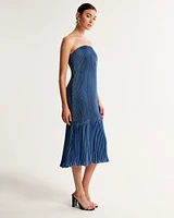 Strapless Pleat Release Midi Dress