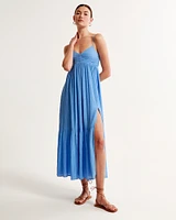 Crinkle Textured Ruched Maxi Dress