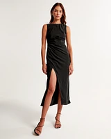 Draped High-Neck Shell Midi Dress