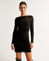 Long-Sleeve Mesh Mini Dress