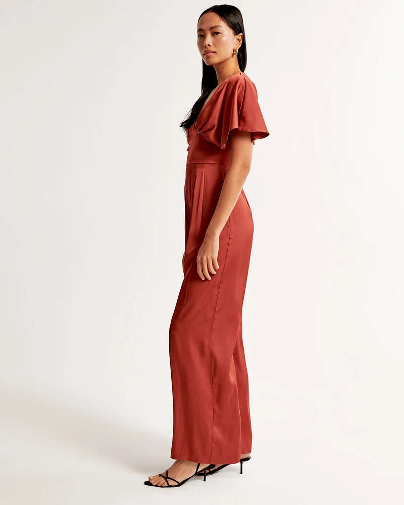 Angel Sleeve Satin Jumpsuit