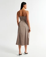 Satin High-Slit Midi Dress