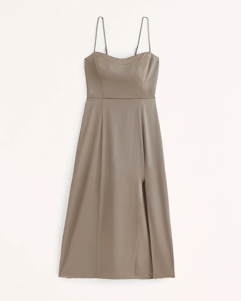Satin High-Slit Midi Dress