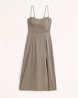 Satin High-Slit Midi Dress