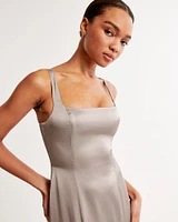 Satin Slip Fishtail Midi Dress