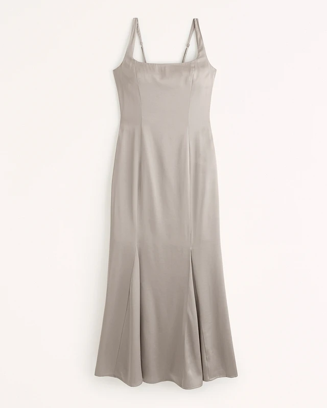 satin fishtail midi dress Abercrombie & Fitch Satin Slip Fishtail Midi Dress