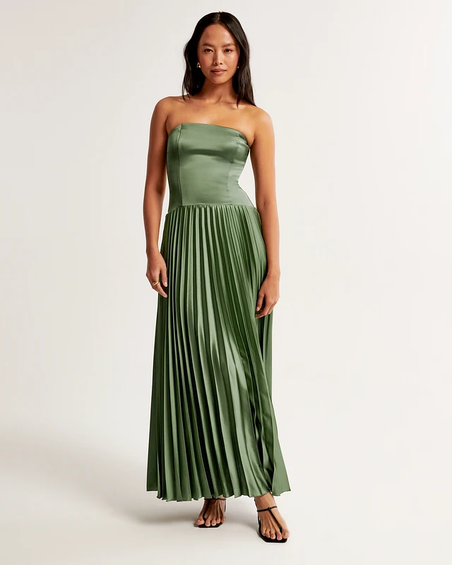 green emerald velvet dress Abercrombie & Fitch Green Satin Smocked Back Front Slit Dress- Size XL   The Saved Collection