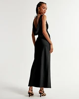 Plunge Cowl Back Maxi Dress