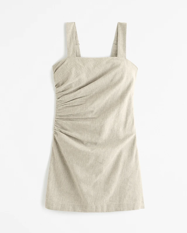 Abercrombie & Fitch Linen-Blend Ruched Squareneck Mini Dress | MainPlace Mall Abercrombie & Fitch Linen-Blend Ruched Squareneck Mini Dress | MainPlace Mall