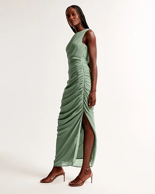 Draped Sheer Waist Maxi Dress