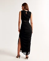 Draped Sheer Waist Maxi Dress