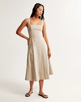 Seamed Linen-Blend Midi Dress