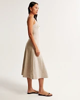 Seamed Linen-Blend Midi Dress