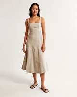 Seamed Linen-Blend Midi Dress