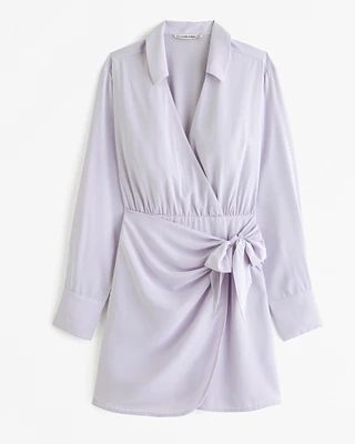 Long-Sleeve Drapey Shirt Dress