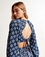 Long-Sleeve Plunge Cutout Maxi Dress