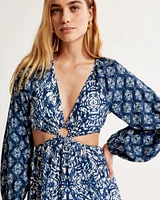 Long-Sleeve Plunge Cutout Maxi Dress