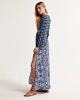Long-Sleeve Plunge Cutout Maxi Dress