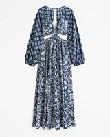 Long-Sleeve Plunge Cutout Maxi Dress