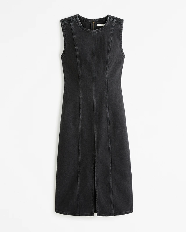 black denim midi dress Black Denim Midi Shirt Dress – Mint Velvet