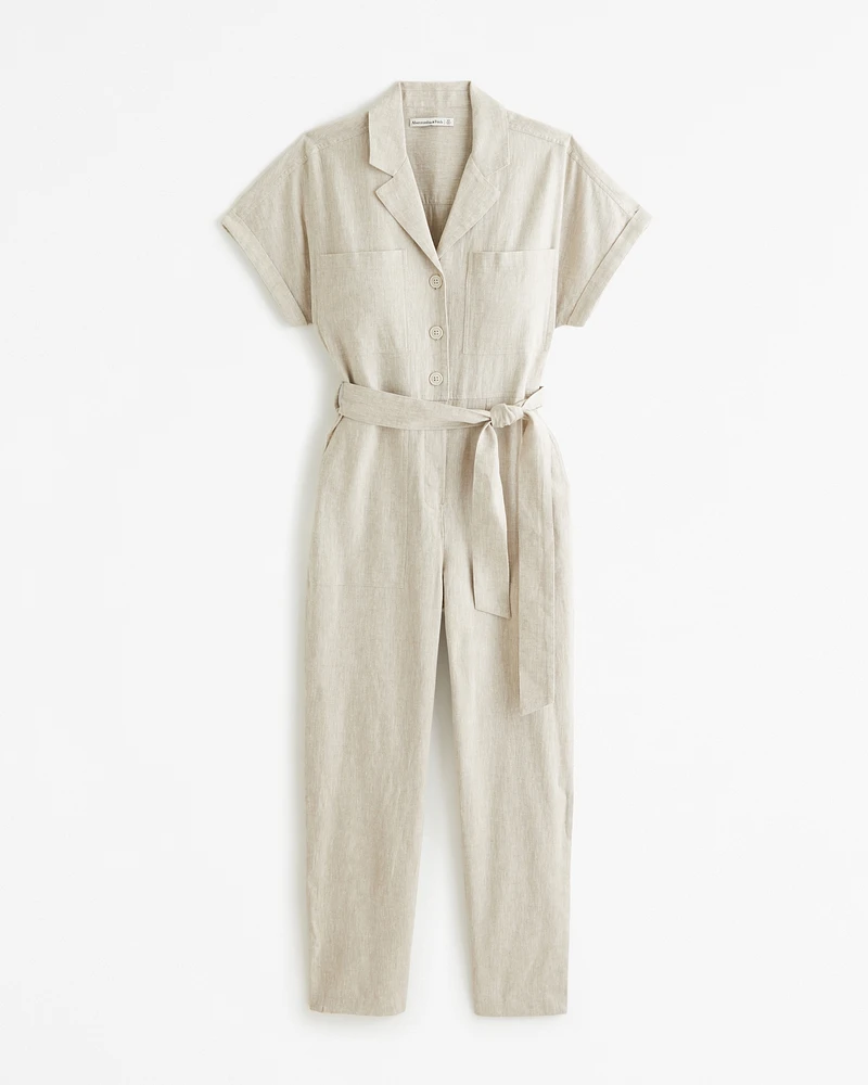 Linen-Blend Utility Jumpsuit