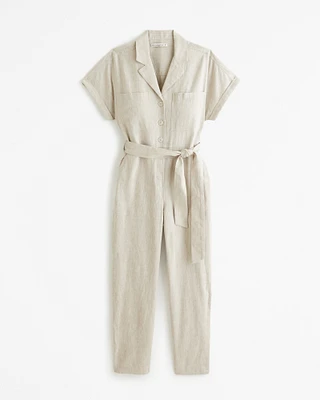 Linen-Blend Utility Jumpsuit