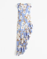 Strapless Asymmetrical Ruffle High-Low Maxi Dress