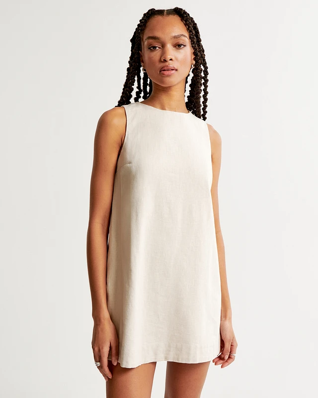 high neck linen blend mini dress abercrombie Abercrombie & Fitch High-Neck Linen-Blend Mini Dress