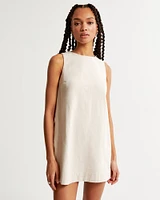 High-Neck Linen-Blend Mini Dress