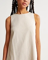 High-Neck Linen-Blend Mini Dress