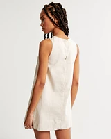 High-Neck Linen-Blend Mini Dress