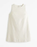 High-Neck Linen-Blend Mini Dress