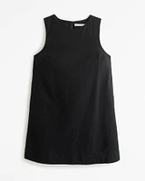 High-Neck Linen-Blend Mini Dress