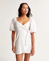 Puff Sleeve Wrap Mini Dress