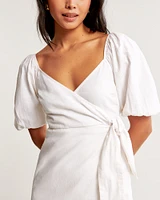 Puff Sleeve Wrap Mini Dress