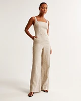 Squareneck Linen-Blend Jumpsuit